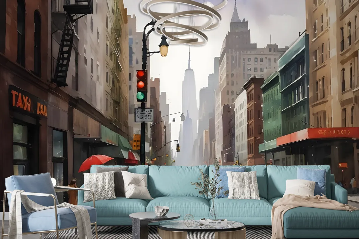 Oil Paintinging Style Street View Of New York City Landscape Wallpaper Mural