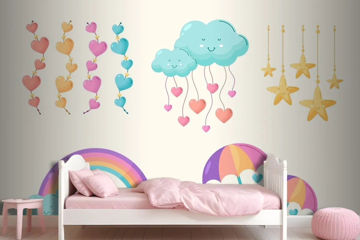 Organic Flat Chuva De Amor Decoration Element Collection Wallpaper Mural