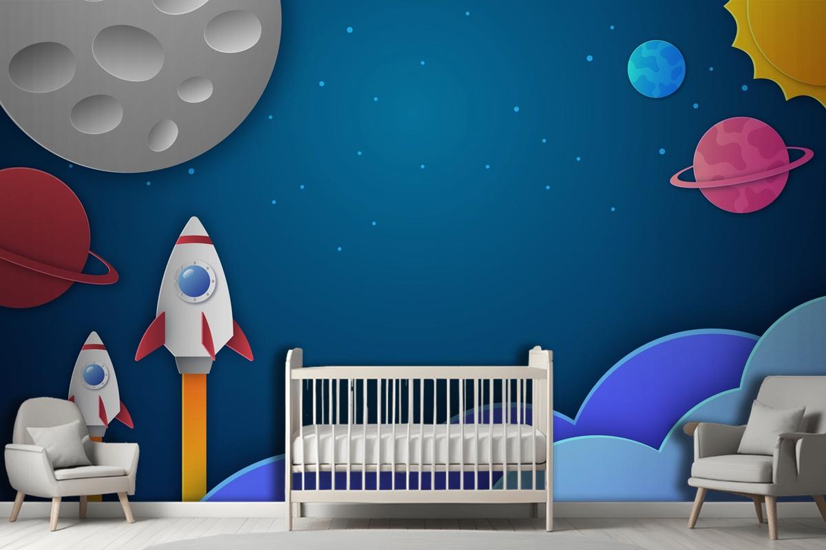 Paper Style Galaxy Kids Boy Wallpaper Mural