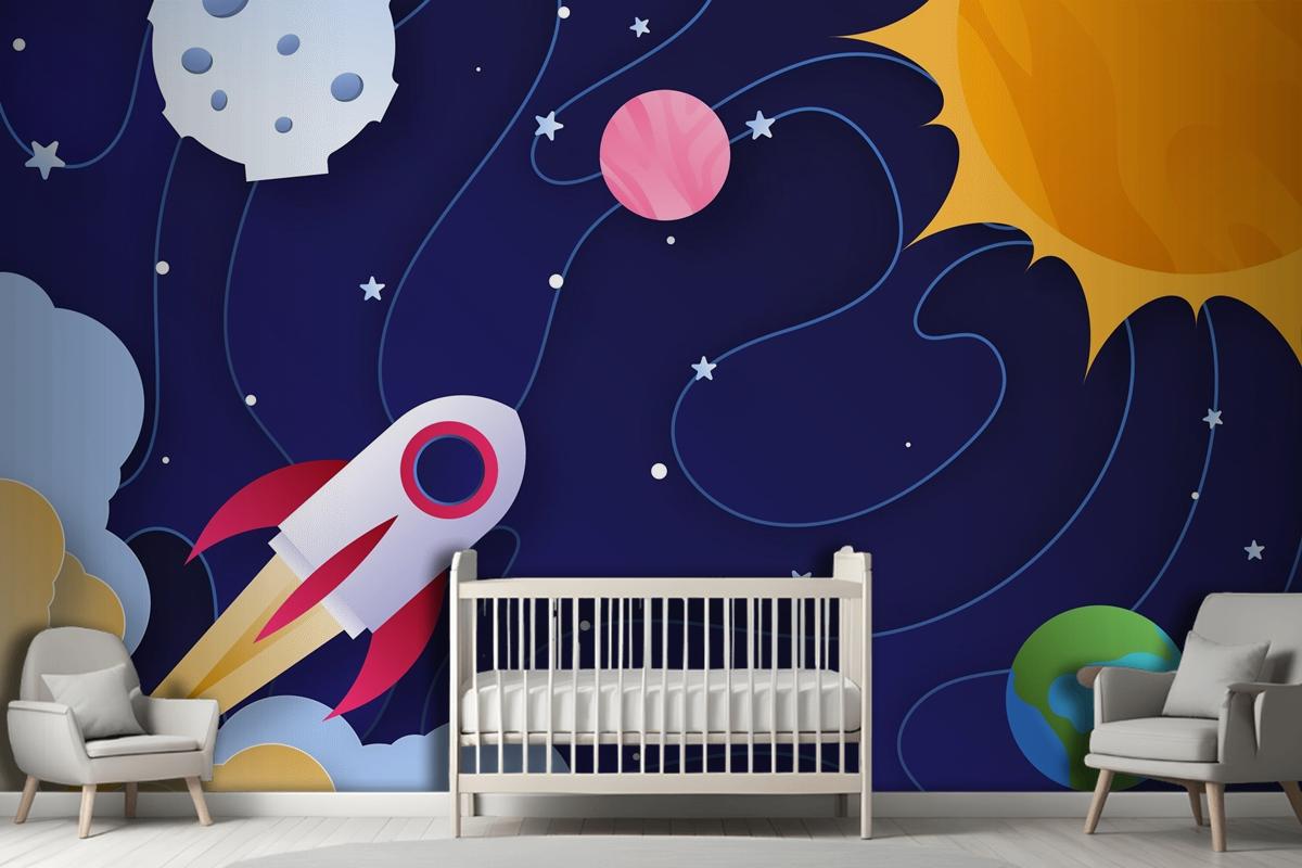 Paper Style Galaxy Kids Wallpaper Mural