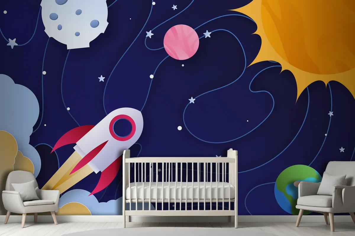 Paper Style Galaxy Kids Wallpaper Mural