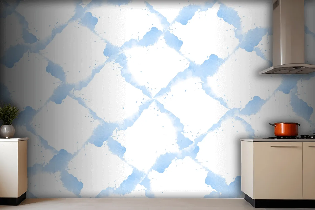 Pastel Blue Watercolor Kitchen Wallpaper Mural