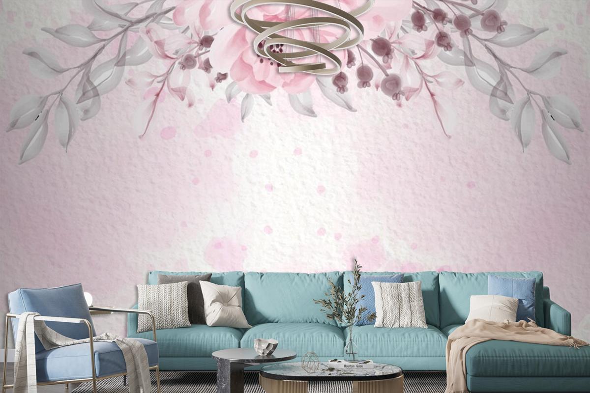 Pastel Pink Purple Card With Wild Flowers Wallpaper Mural