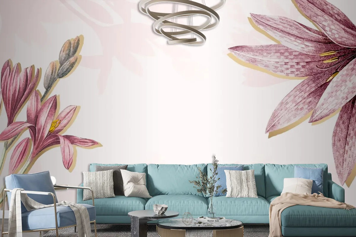 Pink Amaryllis Pattern Background Wallpaper Mural