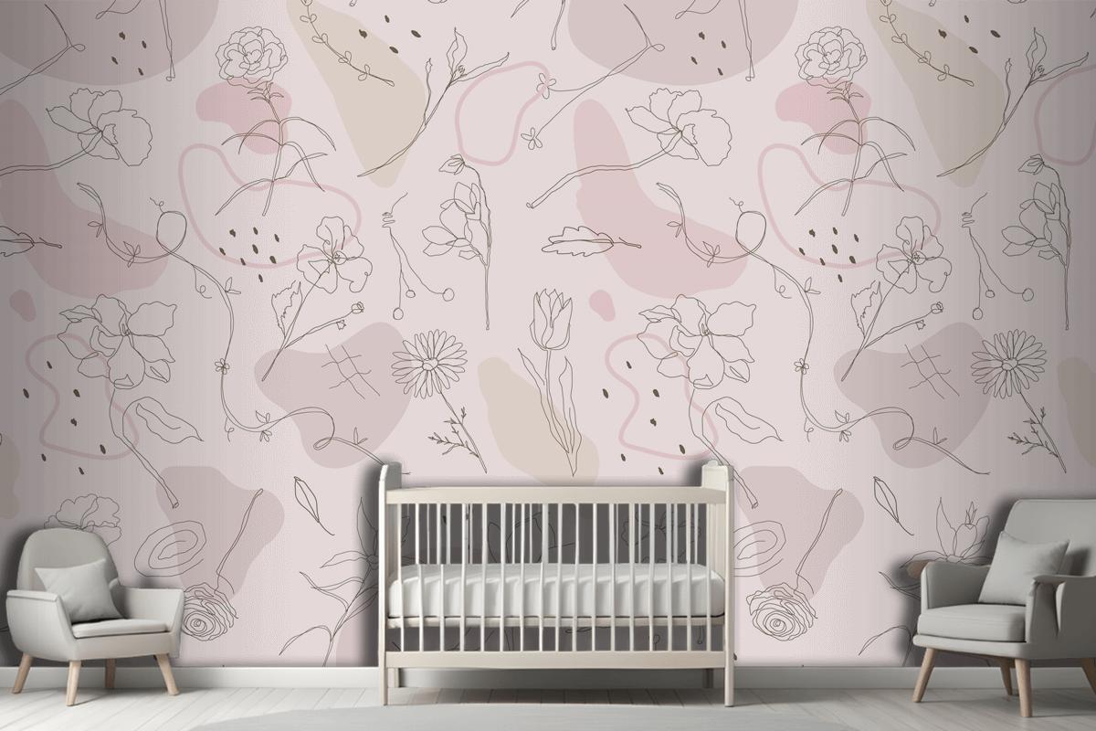 Pink Flower Pattern Wallpaper Mural