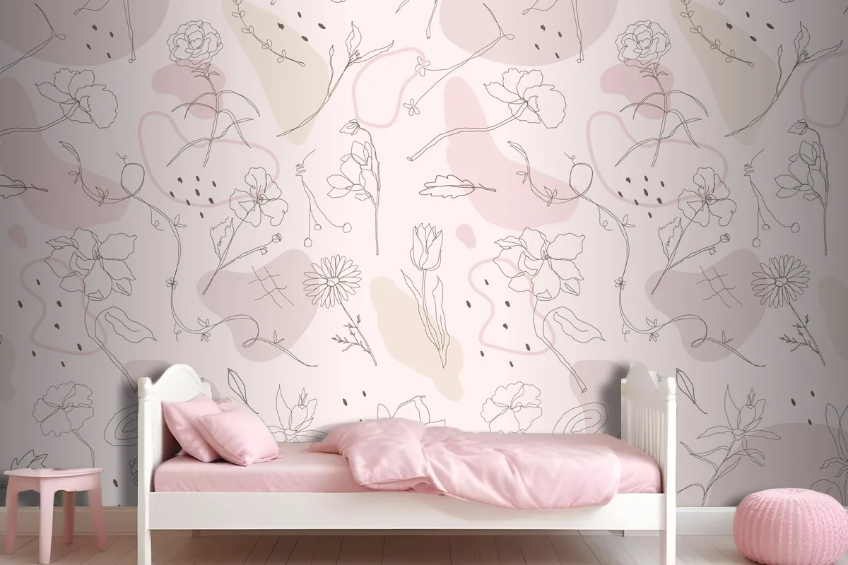 Pink Flower Pattern Wallpaper Mural