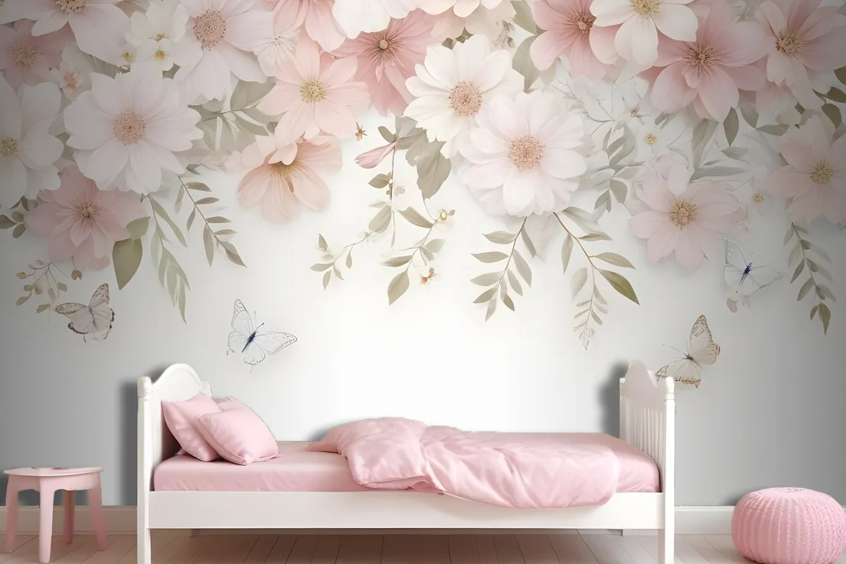 Pink Hydrangea Floral Art Wallpaper Mural