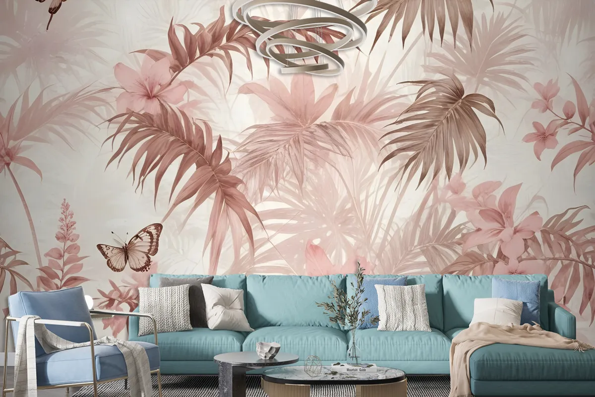 Pink Leaf And Blossom Wallpaper Mural