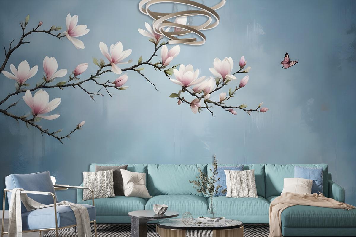 Pink Magnolia Floral Art Wallpaper Mural