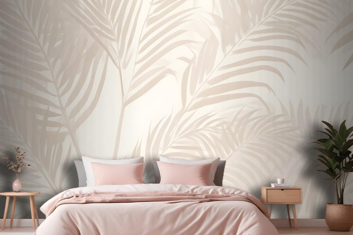 Pink Palm Leaf Inky Tropical Wallpaper Mural