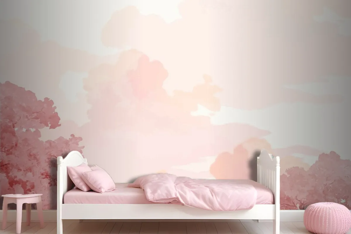 Pink Trees And Sky Banner Wallpaper Mural