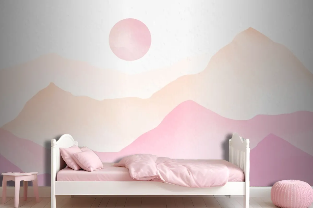 Pink Watercolor Mountains Background Wallpaper Mural