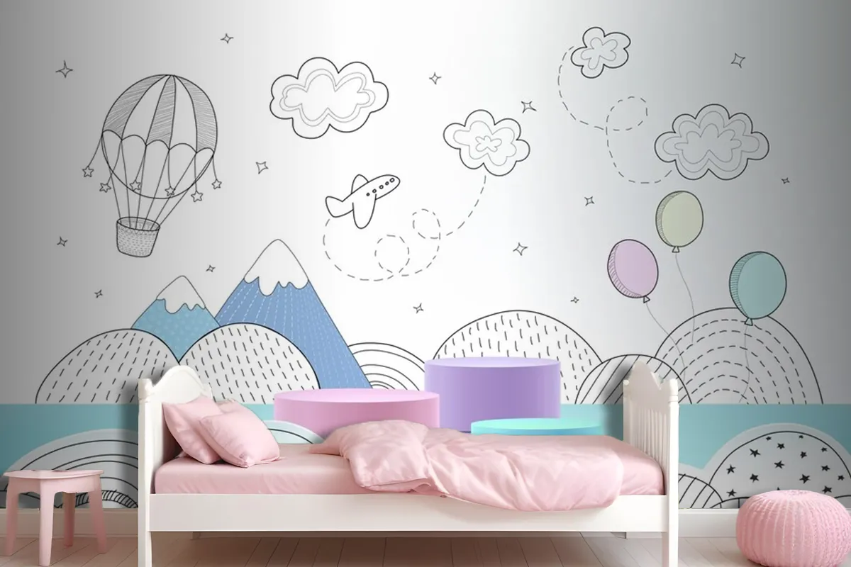 Podium With Hand Drawn Weather Wallpaper Mural