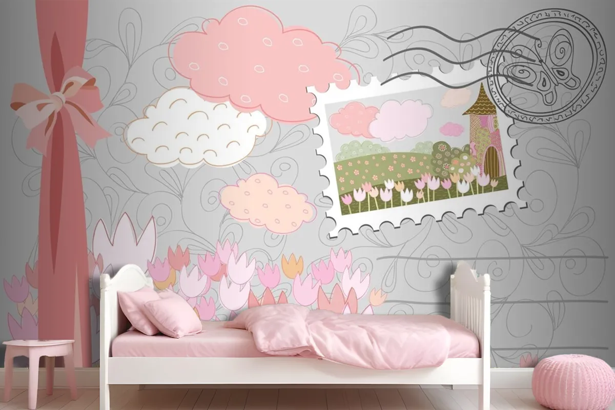 Poster With Stamp Decorative City With Patterns Wallpaper Mural