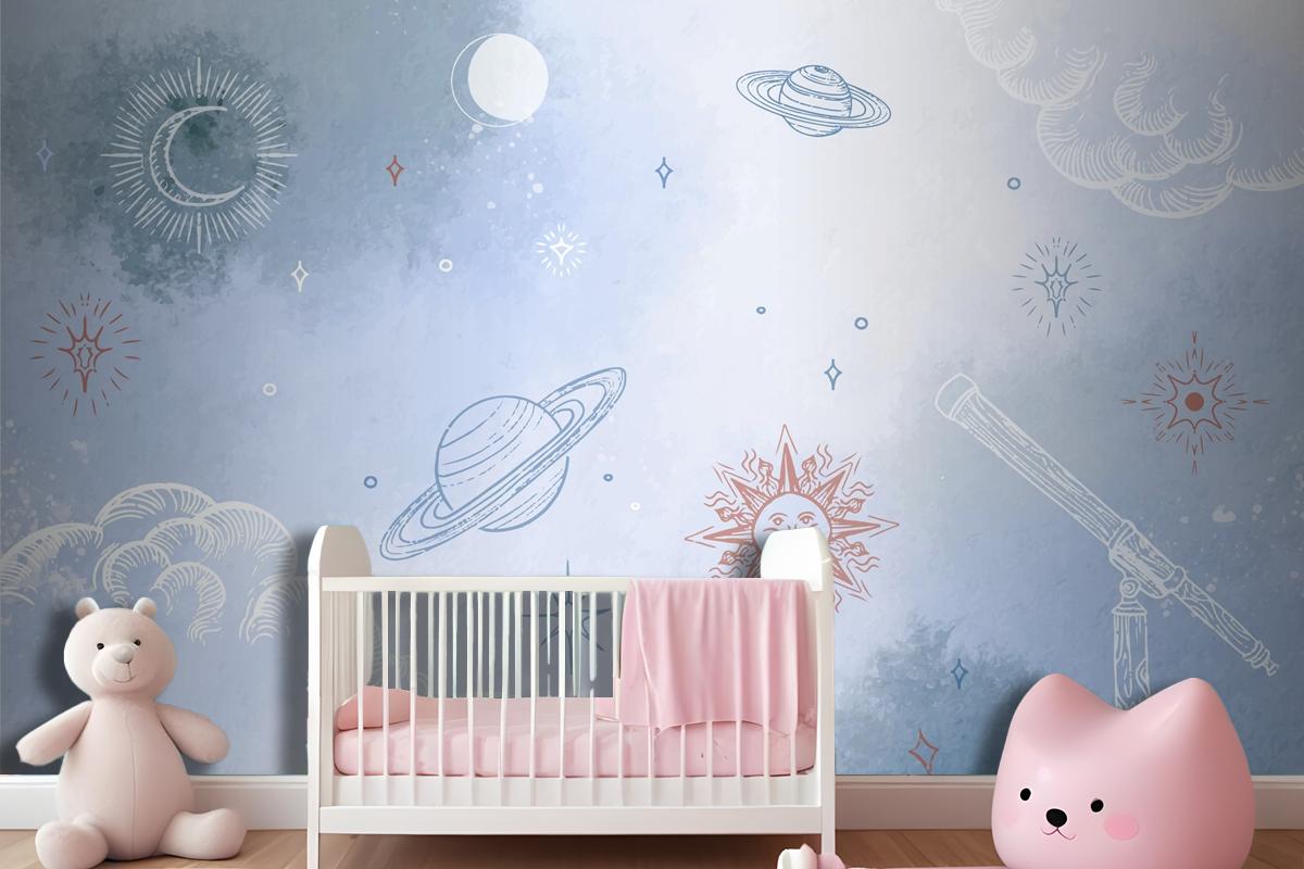 Powder Pastel With Hand Drawn Elements Wallpaper Mural