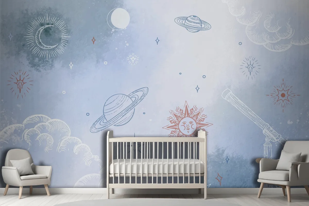 Powder Pastel With Hand Drawn Elements Wallpaper Mural