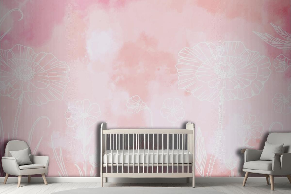 Powder Pastel With Hand Drawn Elements Wallpaper Mural