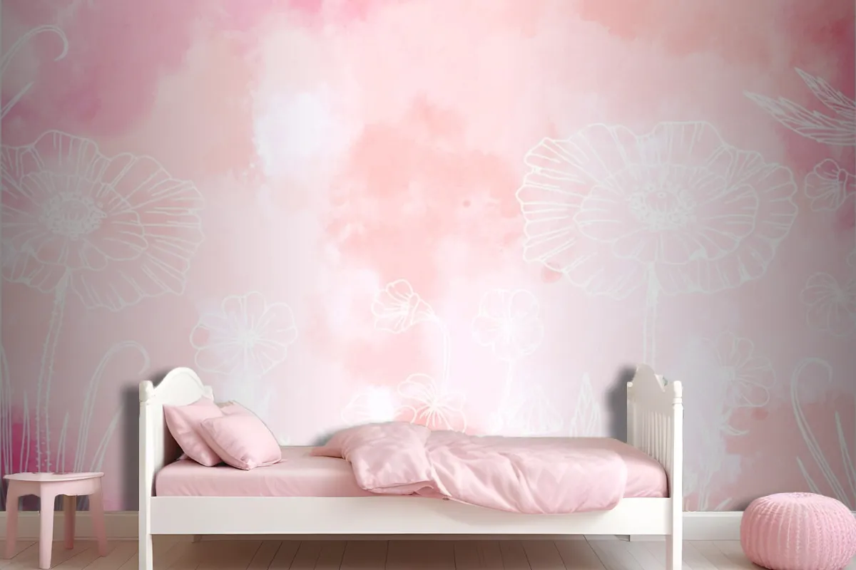 Powder Pastel With Hand Drawn Elements Wallpaper Mural