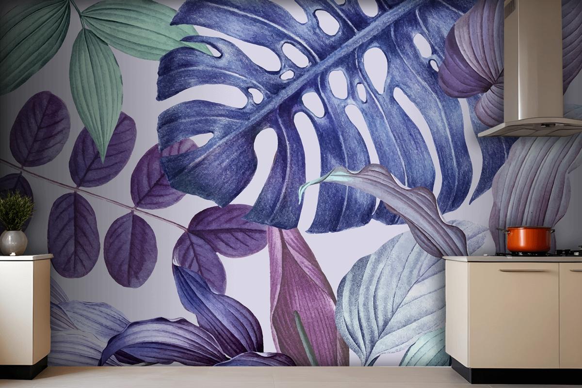 Purple Leafy Frame Design Wallpaper Mural