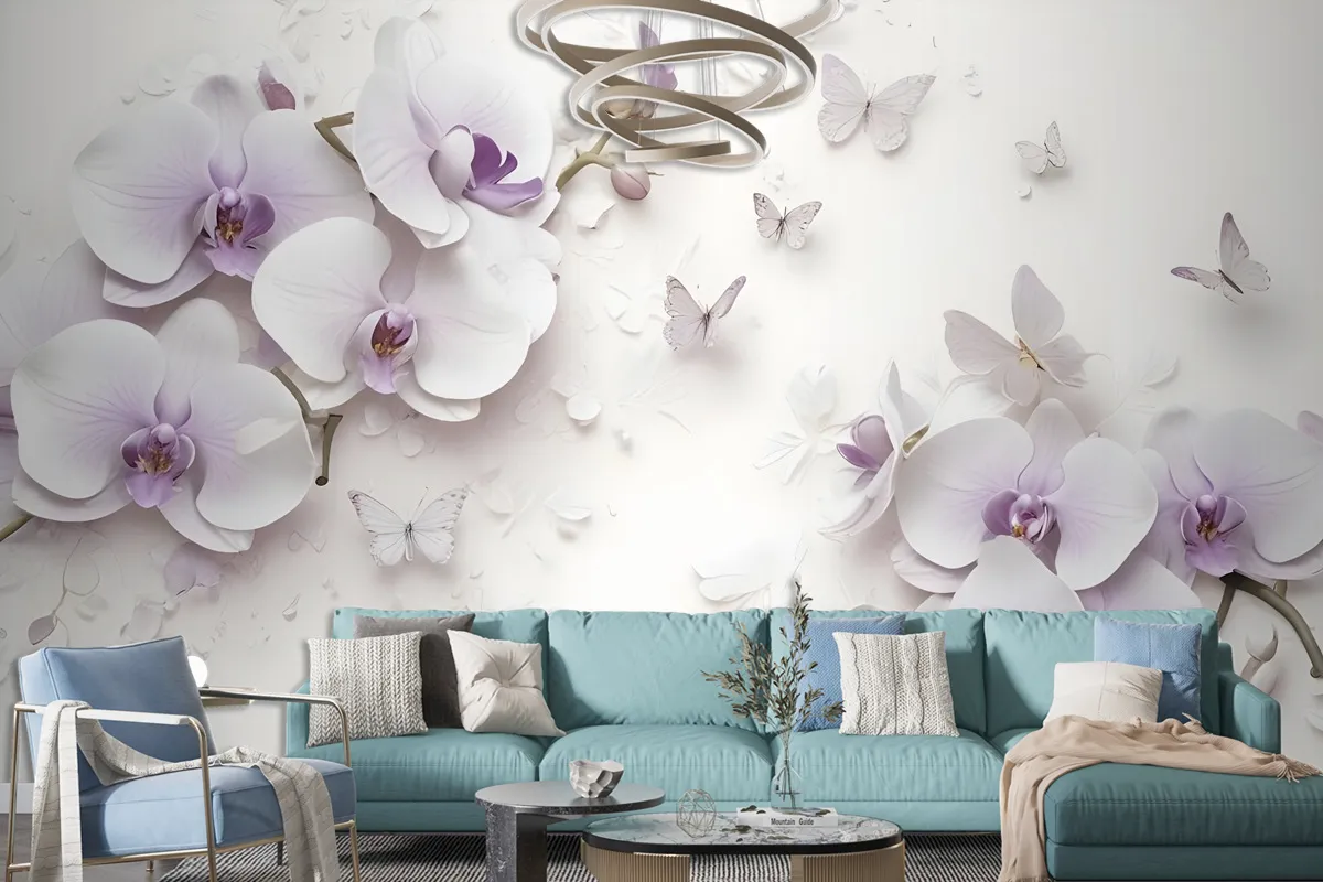 Purple Orchid Floral Wallpaper Mural