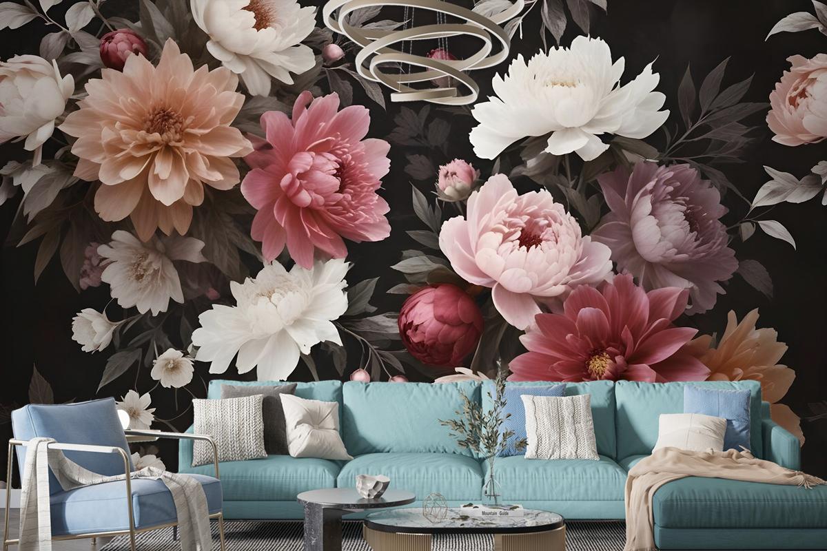 Realistic Dark Floral Wallpaper Mural