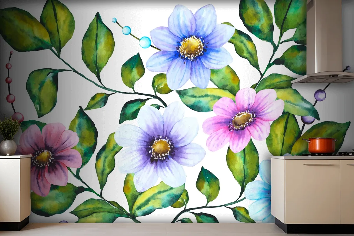 Realistic Handpainted Floral Wallpaper Mural