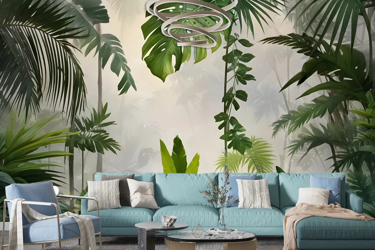 Realistic Tropical Jungle Plants Landscape Wallpaper Mural