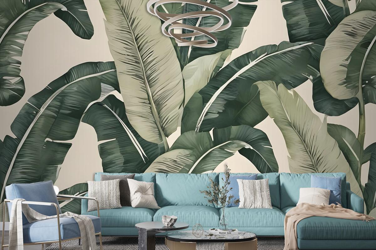 Retro Banana Leaves Pattern Wallpaper Mural