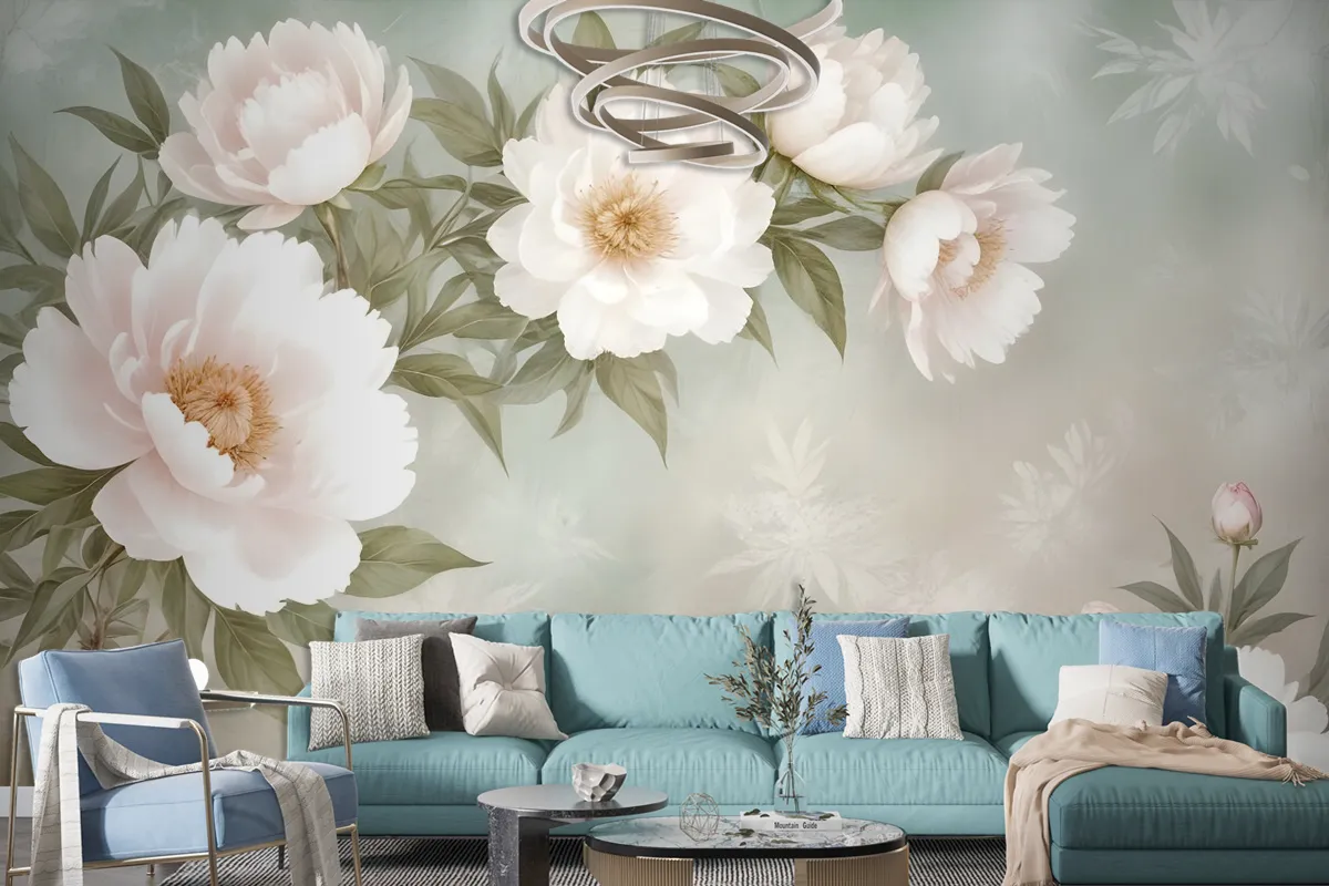 Retro Oil Painting White Flowers Wallpaper Mural