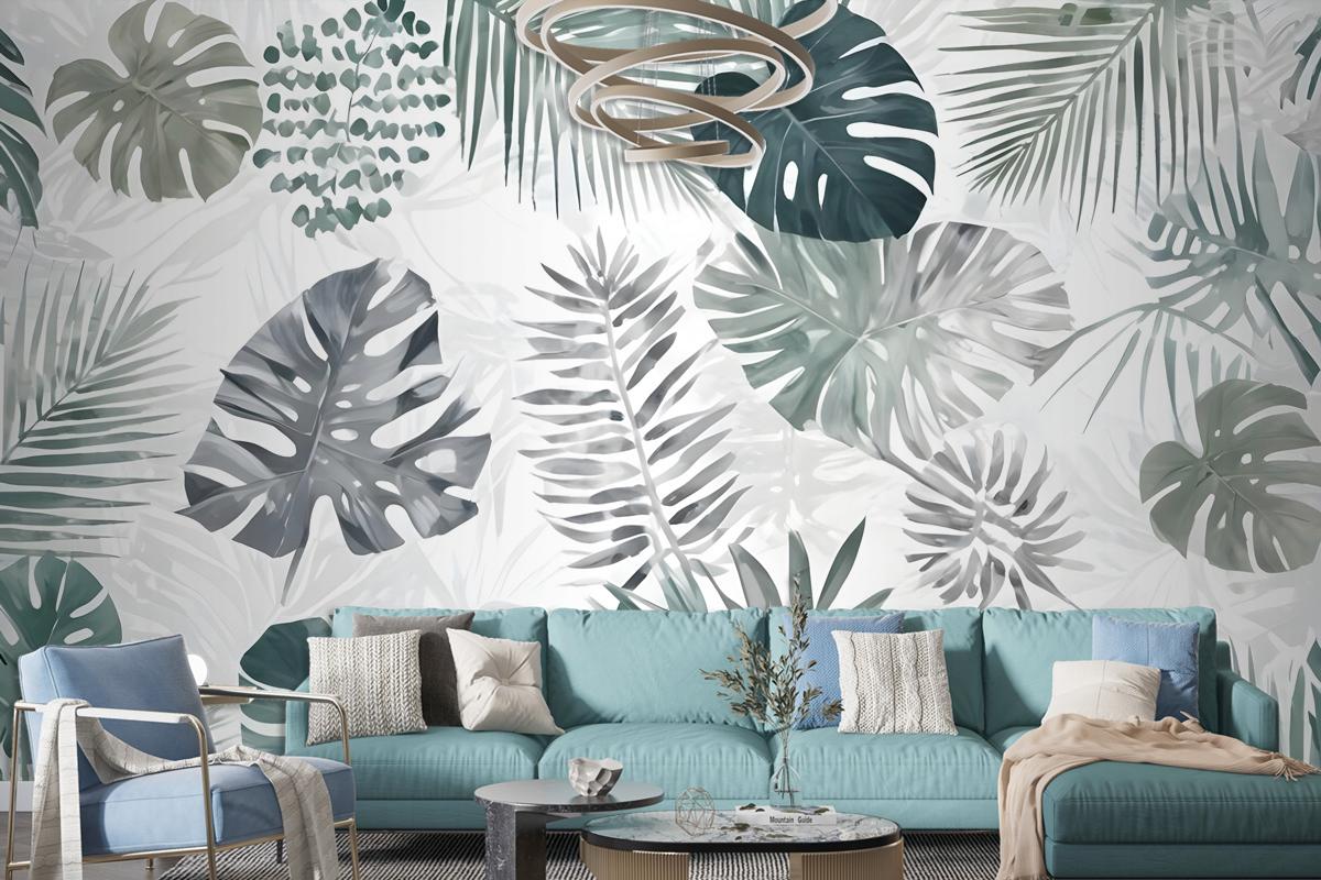 Retro Tropical Leaf Pattern Wallpaper Mural