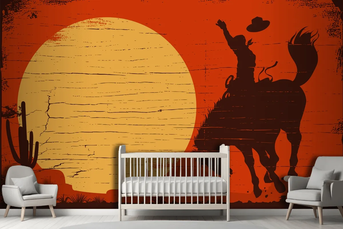 Rodeo Cowboy Riding Wild Horse Rodeo Cowboy Riding Wild Horse Wallpaper Mural