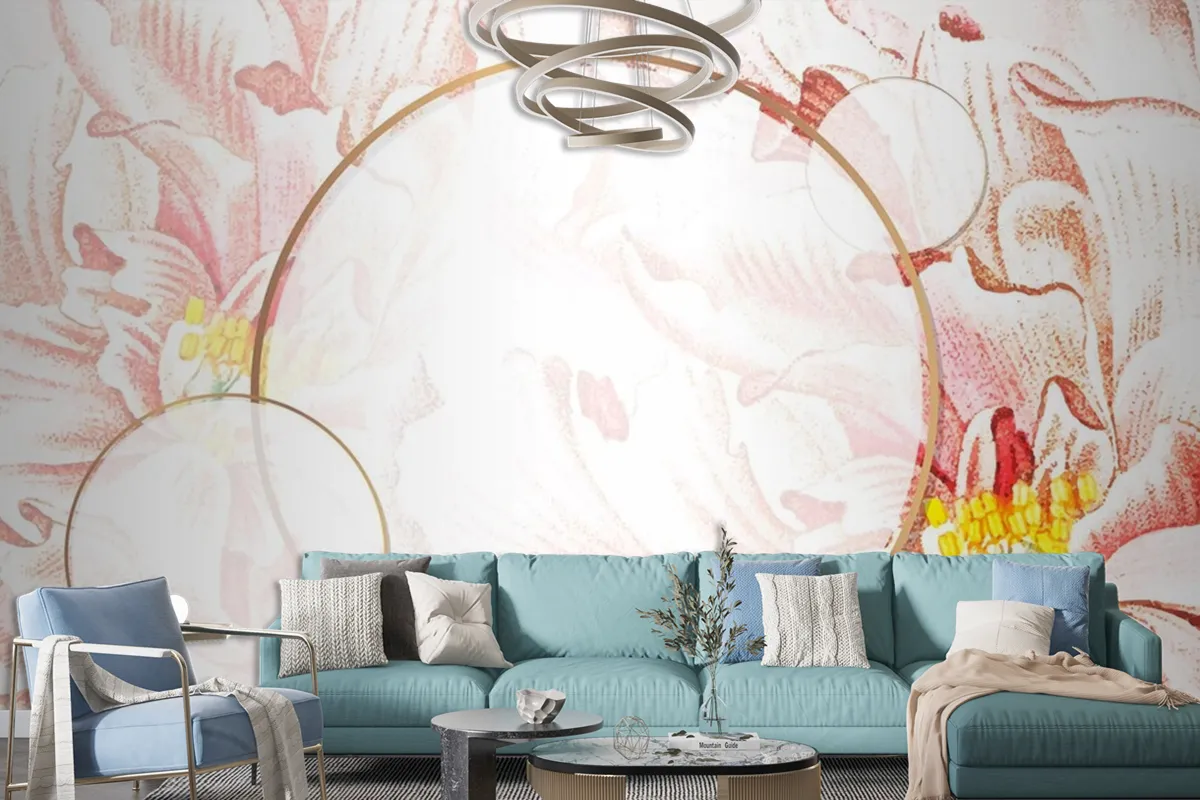 Round Floral Peony Frame Wallpaper Mural