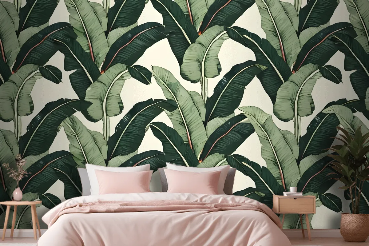 Seamless Pattern Featuring Lush Tropical Banana Wallpaper Mural