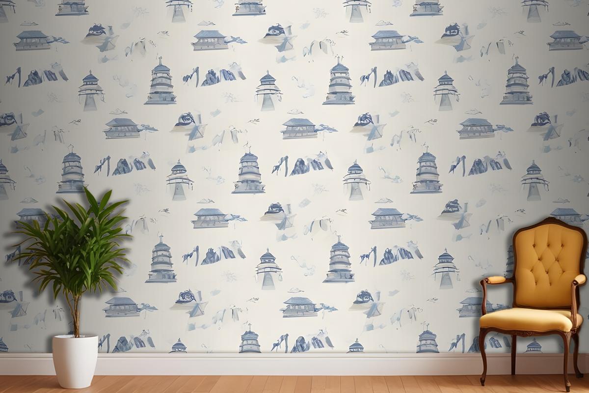 Seamless Pattern Featuring Various Icons In Shades Wallpaper Mural