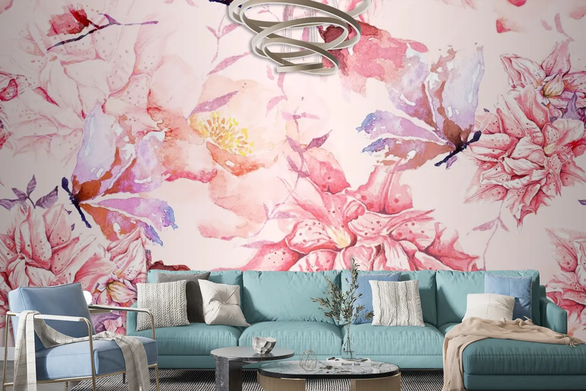 Seamless Pattern Of Lillies And Blooming Flower Wallpaper Mural