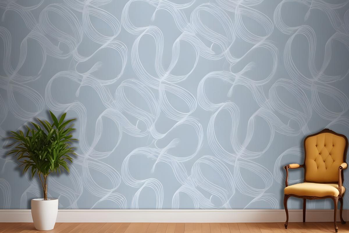 Seamless Pattern Of Abstract White Shapes On A Light Blue Wallpaper Mural