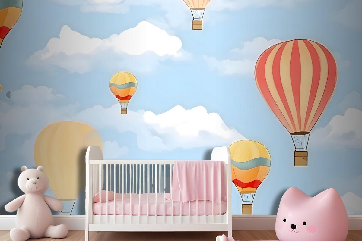 Seamless Pattern With Hot Air Balloons In The Sky Wallpaper Mural