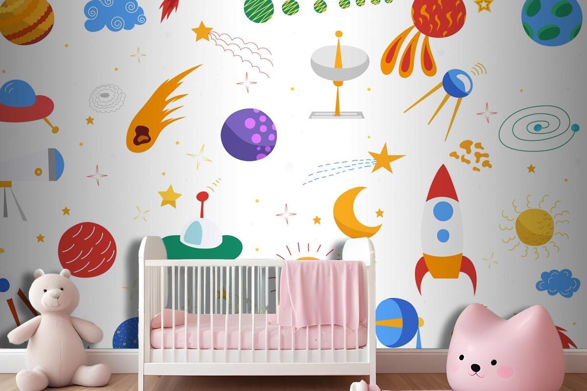 Seamless Space Background Flat Design Isolated Wallpaper Mural