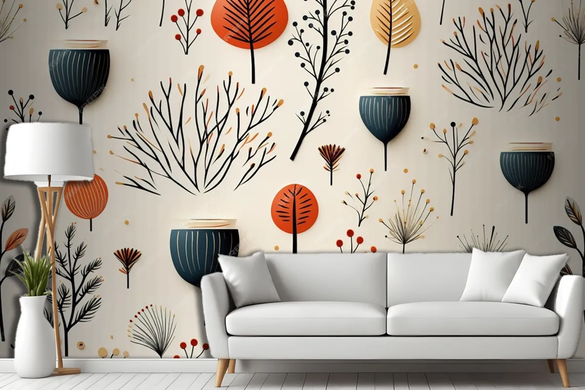 Seamless Watercolor Autumn Christmas Pattern Living Room Wallpaper Mural