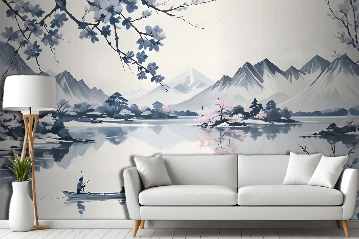 Serene Landscape With Snowcapped Mountains Reflected In A Calm Lake Wallpaper Mural