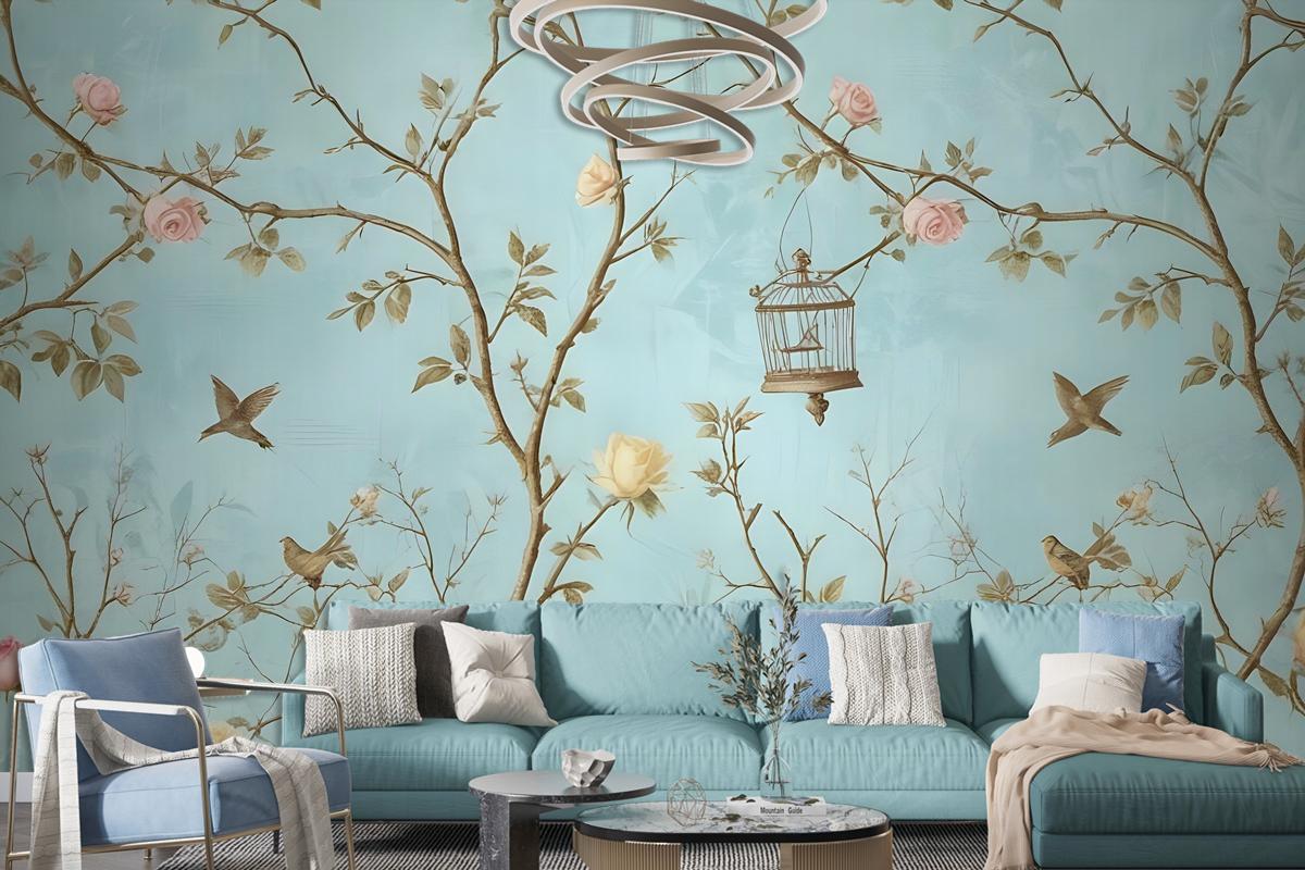 Small Flowers And Birds For Photoural Wallpaper Mural