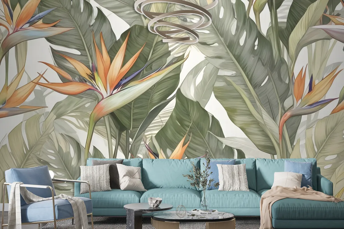 Soft Banana Leaf Pattern Wallpaper Mural