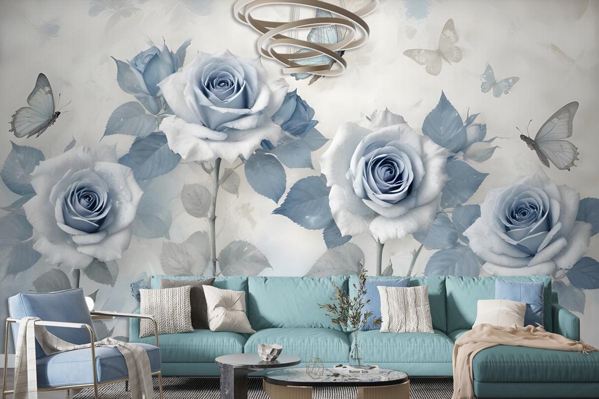 Soft Blue Floral Wallpaper Mural