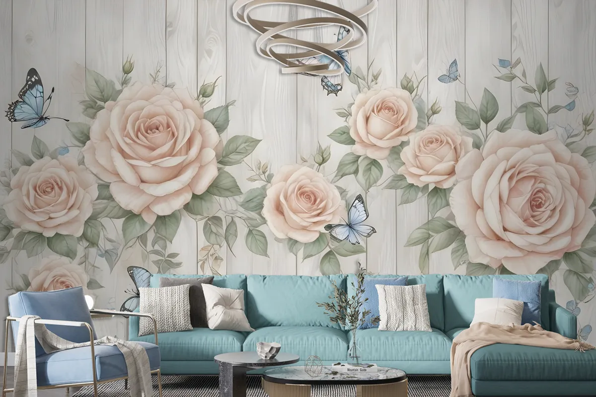 Soft Floral With Butterfly Wallpaper Mural