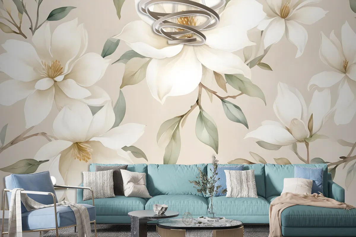 Soft Magnolia Floral Wallpaper Mural