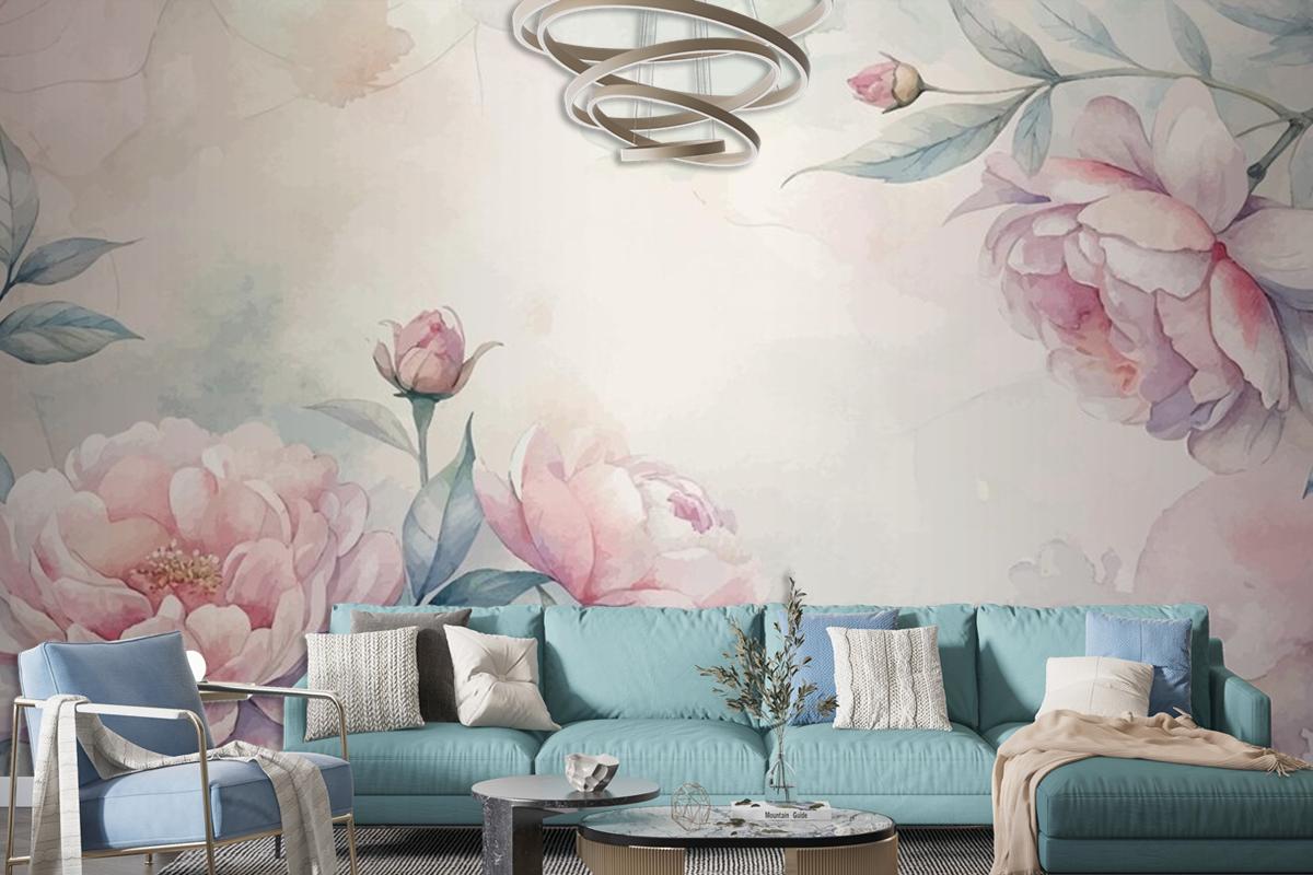 Soft Pastel Floral Watercolor Background Wallpaper Mural