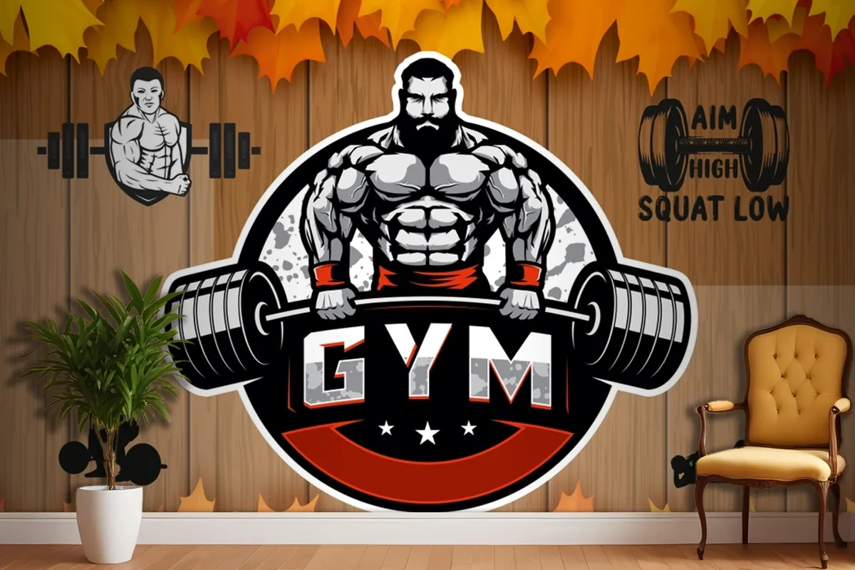 Sonbahar Temalı Gym Halter Spor Salonu Duvar Kağıdı