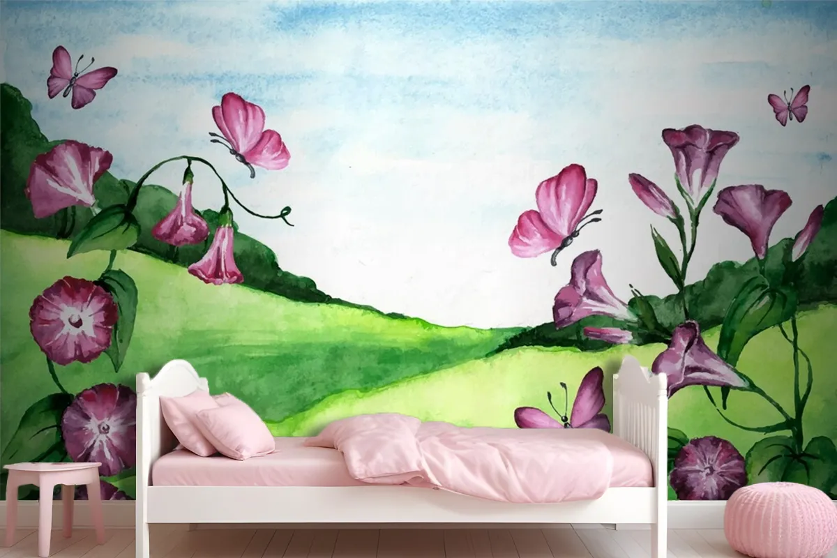 Spring Landscape Girl Wallpaper Mural