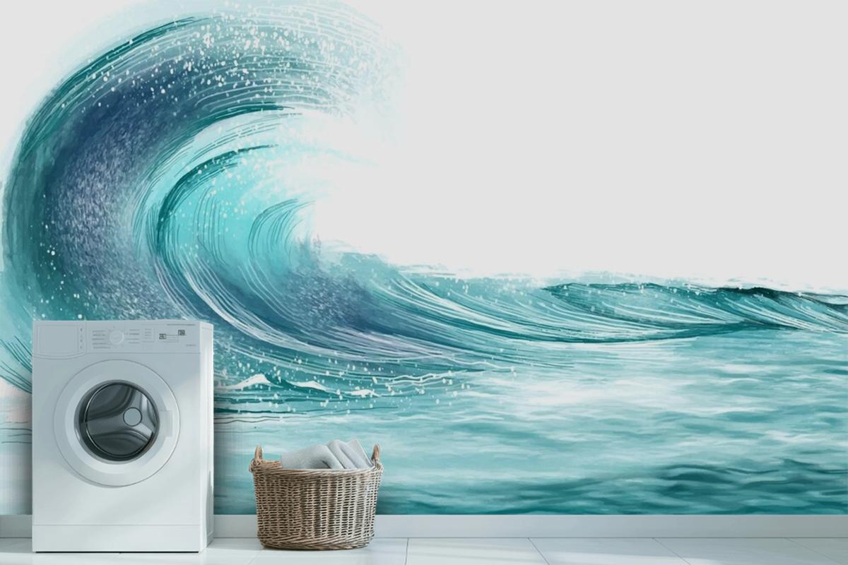 Stylish Ocean Sea Blue Wave Background Wallpaper Mural