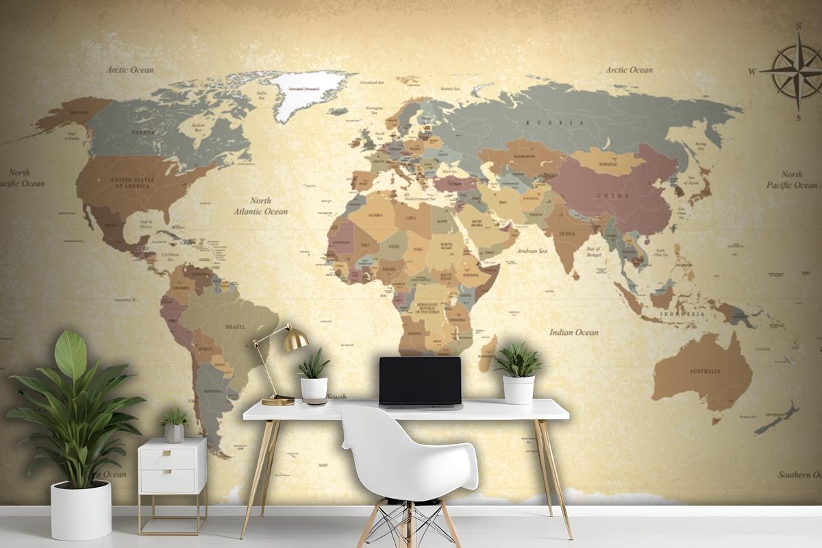 Textured Vintage World Map Wallpaper Mural